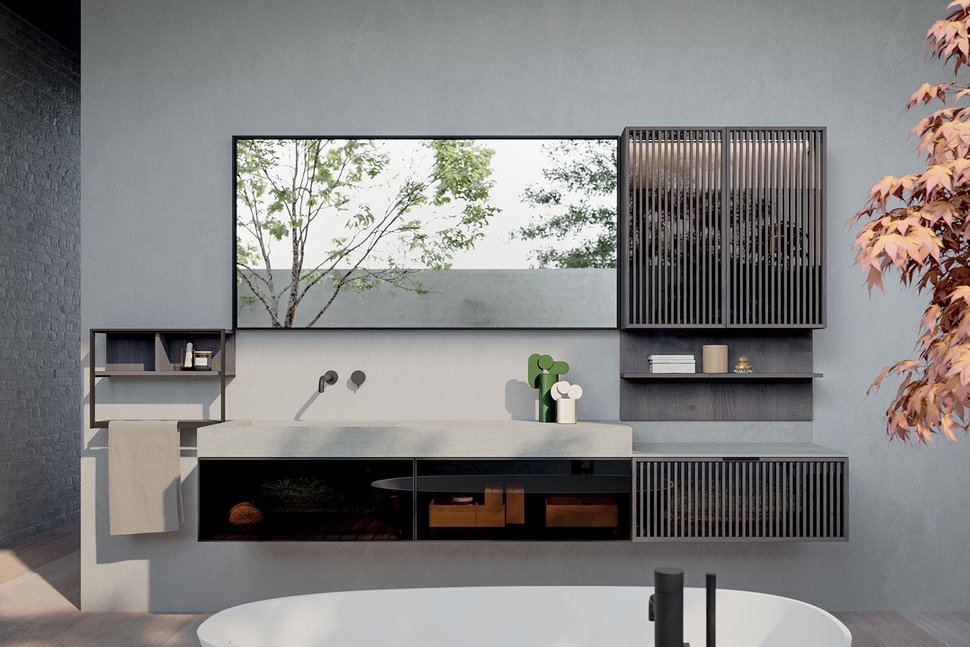Arredo bagno Novello: composizione con specchio e mensole